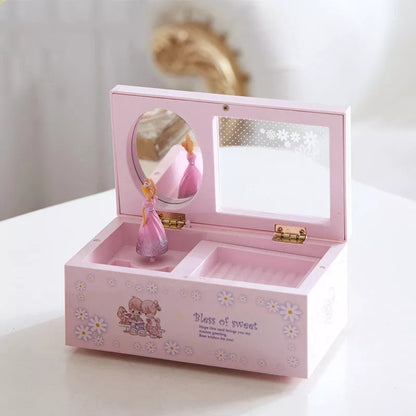 Rotating ballet music box in modern art design, wooden construction, available in multiple colors