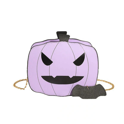 Halloween Cartoon Pumpkin Shoulder Bag in various colors with adjustable chain strap