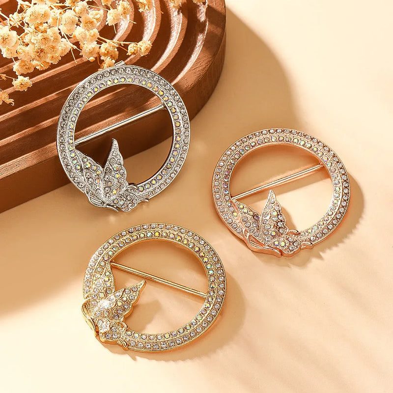 Waist-Cinching Accessory Clip for Securing High-End Brooches, Alloy Bow Shape with Diamond Inlay, Electroplating Finish, Unisex Japanese Korean Style, Butterfly Geometric Design