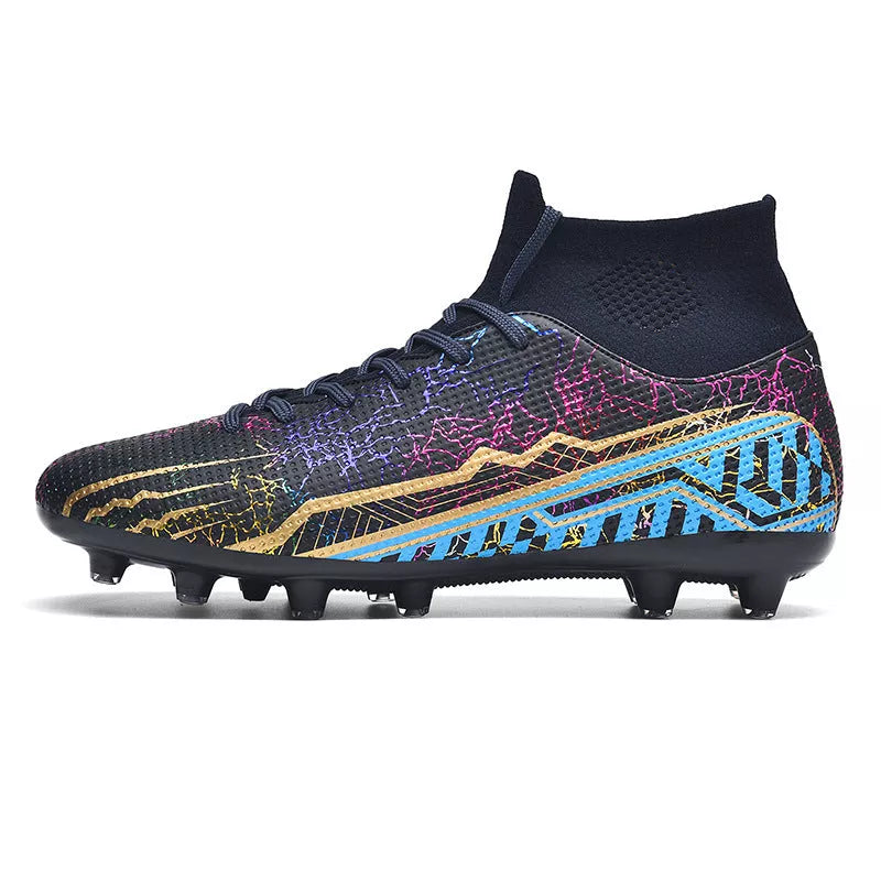 Youth High-Top Spike Turf Soccer Shoes in various colors for enhanced grip and comfort on the field.