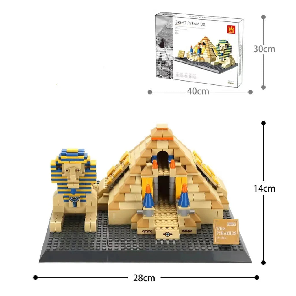 Wange building block set with 800+ ABS plastic pieces for constructing architectural landmark models
