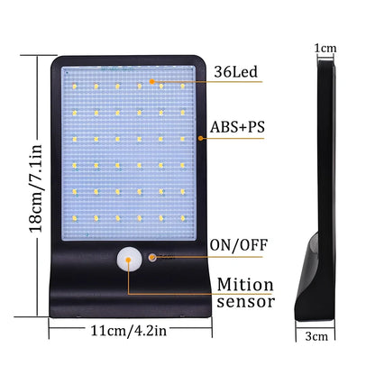 Black and white solar garden light with 36 LEDs, mounting rod option, automatic dusk operation