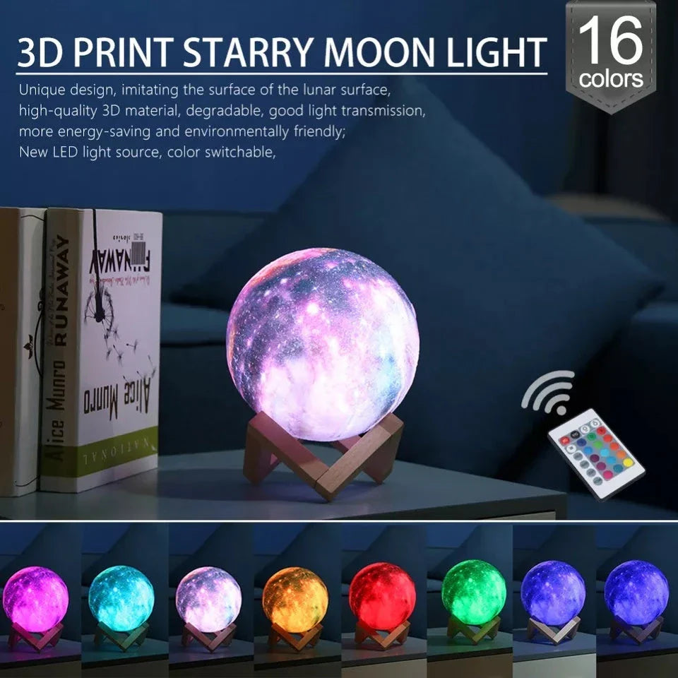 Dazzling Galaxy Moon Lamp with 3D Lighting Effects and Remote Control