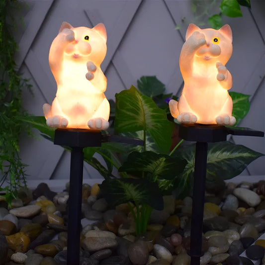 Brown cat-shaped solar lawn light for garden courtyard decoration