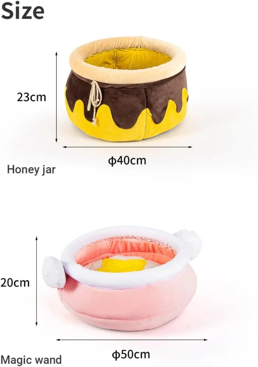 Pink and yellow honey pot shaped cat sofa bed with removable nest pad for small pets