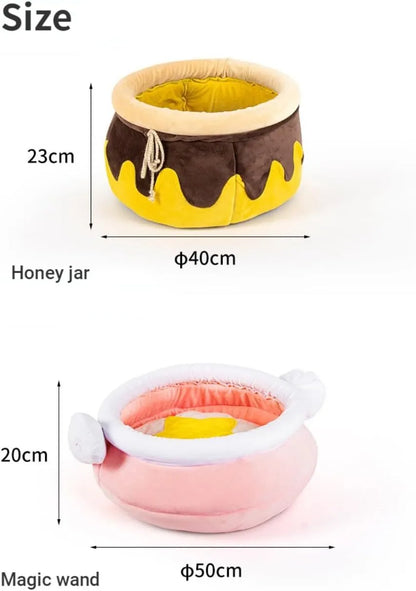 Pink and yellow honey pot shaped cat sofa bed with removable nest pad for small pets