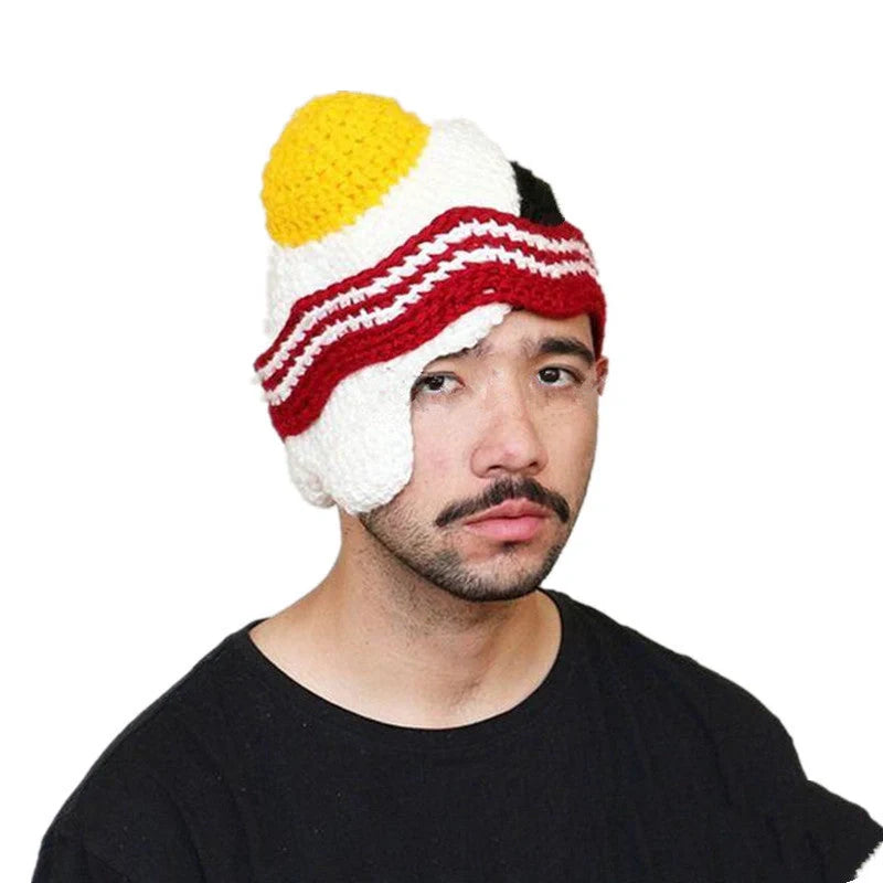 Hand-knitted winter egg hat in white, perfect for parties and cold weather
