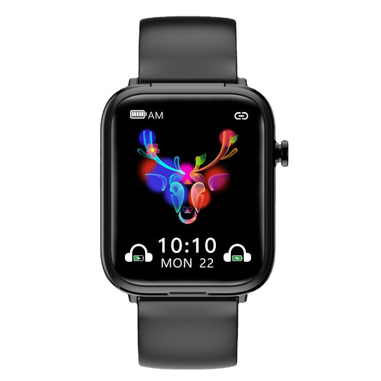 Black smart Bluetooth headset watch with 1.69-inch touch screen showing heart rate and exercise data
