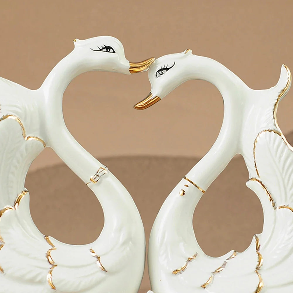 Handmade ceramic swan ornament with glazed surface in porcelain-like material