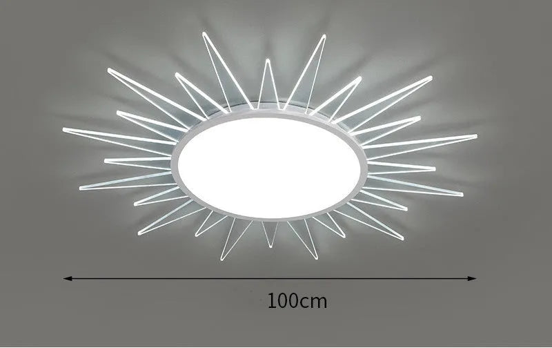 Round aluminium LED ceiling lamp with remote control for dimming, available in multiple sizes