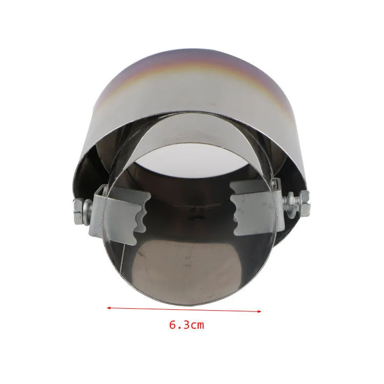 Stainless steel car exhaust tailpipe in straight and curved styles with baked blue, silver, and colourful finishes.