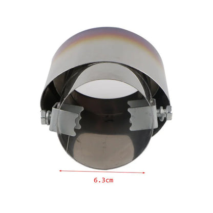 Stainless steel car exhaust tailpipe in straight and curved styles with baked blue, silver, and colourful finishes.