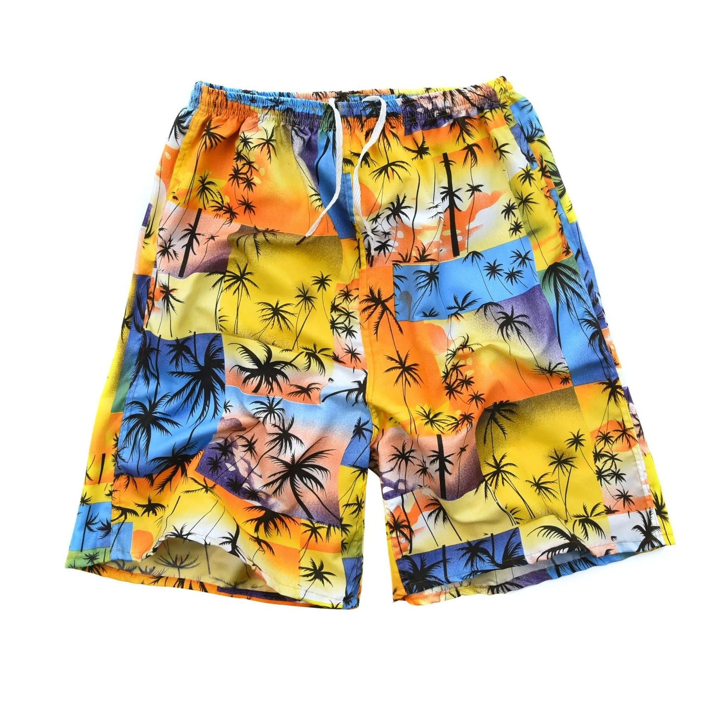Men's floral printed swimming trunks in polyester fabric showing multiple pattern options for beach and pool use