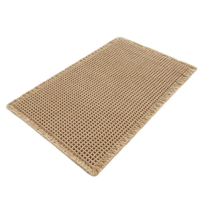 Checkered pattern non-slip bathroom carpet in beige colour with woven polyester construction