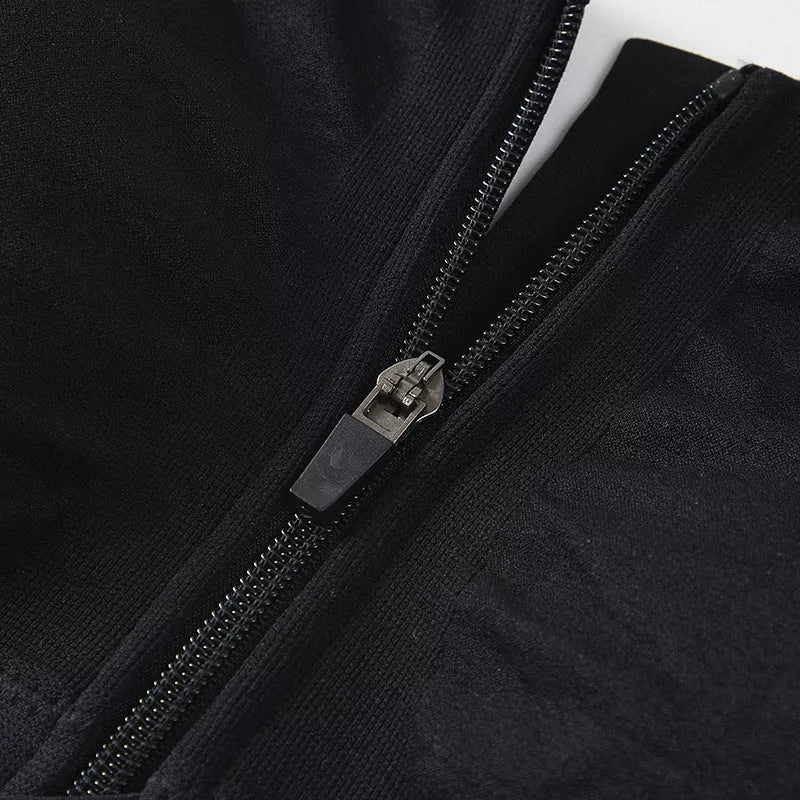 Black front zipper sports bra with shockproof support and beauty back design