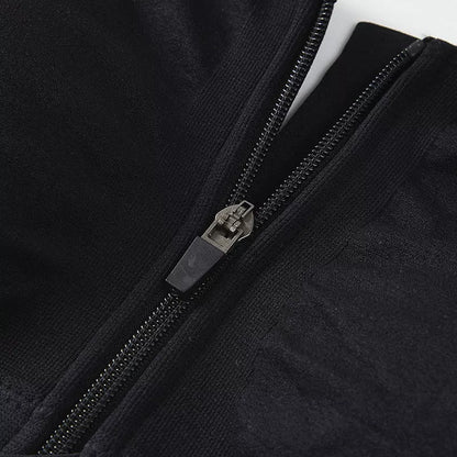 Black front zipper sports bra with shockproof support and beauty back design