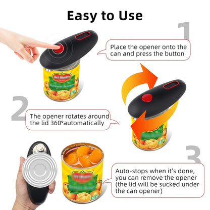 Cordless electric can opener with automatic stop and safety grooves