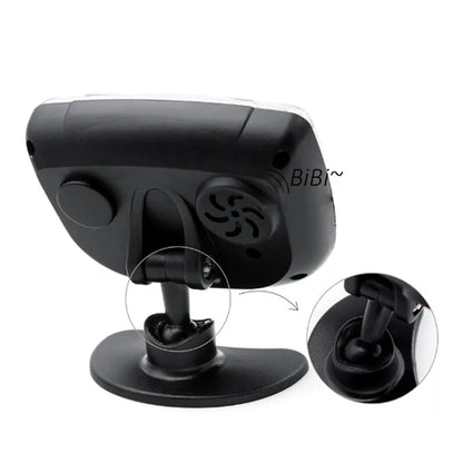 Black wireless vehicle reversing sensor system with LED display unit and four round probes.