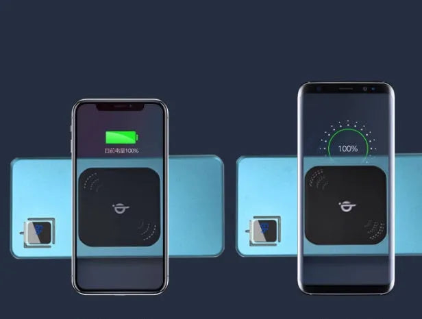 Silver alloy portable power bank with LCD screen showing battery percentage, next to a smartphone.