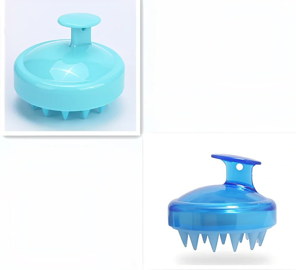 Black silicone shampoo brush with hook design measuring 8x8x7cm for scalp massage during hair washing