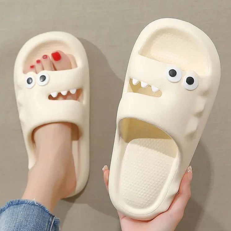 Cartoon-themed PVC slippers with non-slip thick soles in various colors