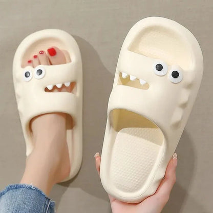 Cartoon-themed PVC slippers with non-slip thick soles in various colors