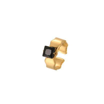 Titanium steel open mouth ring with geometric design and inlaid zircon stones for women