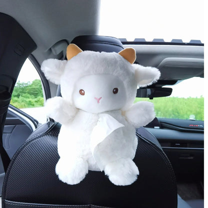 Plush cartoon lamb tissue box for car and home interior decoration