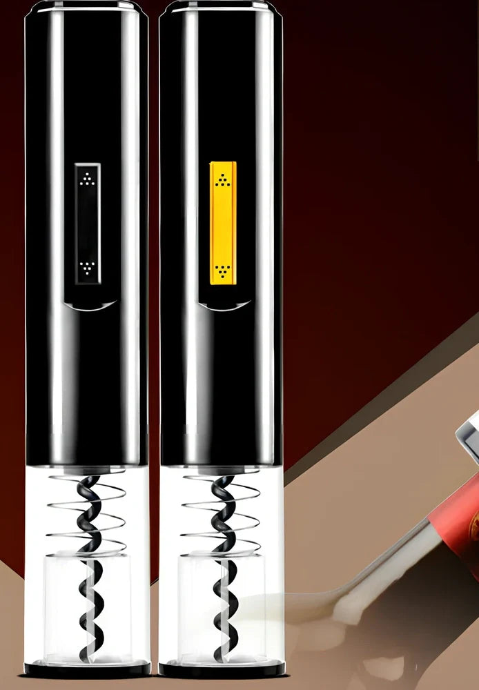 Black electric wine bottle opener with automatic cork removal and integrated foil cutter