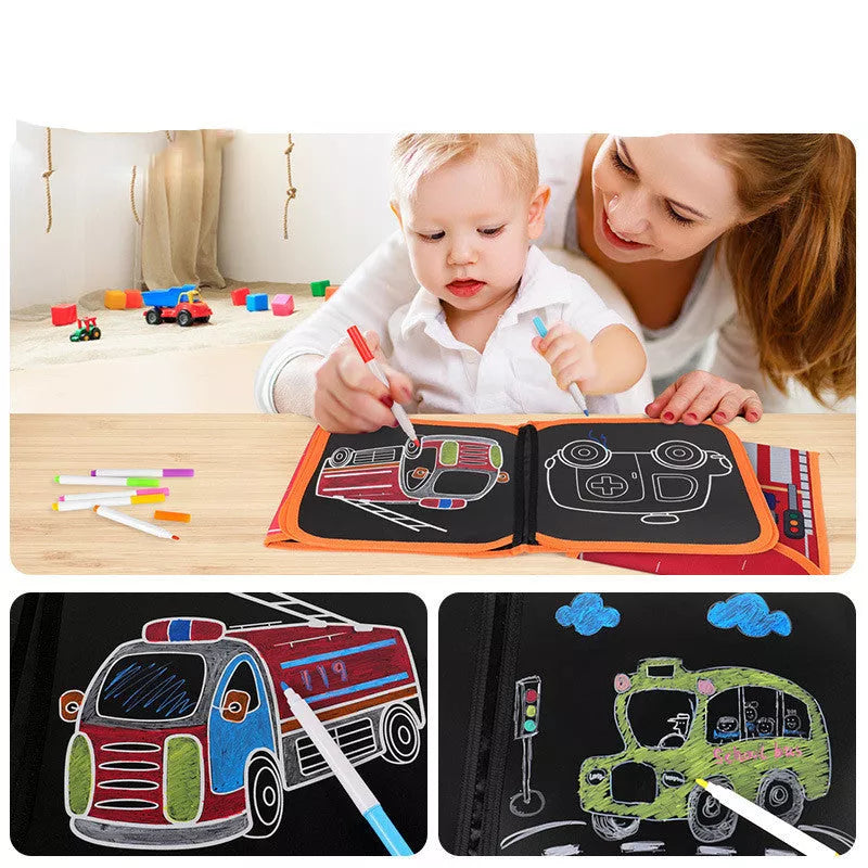 Graffiti drawing board with 12-color liquid chalk, safe for kids, easy to clean