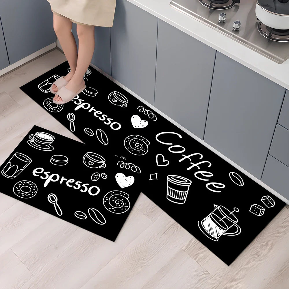 Rectangular polyester kitchen floor mat with machine-woven texture in modern design
