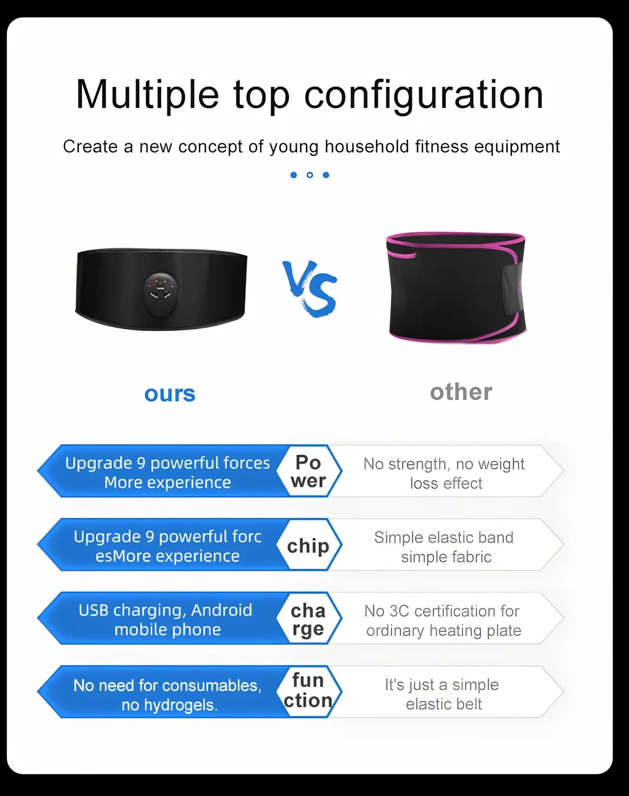 Black abdominal slimming belt with vibration unit and adjustable leather strap for muscle stimulation