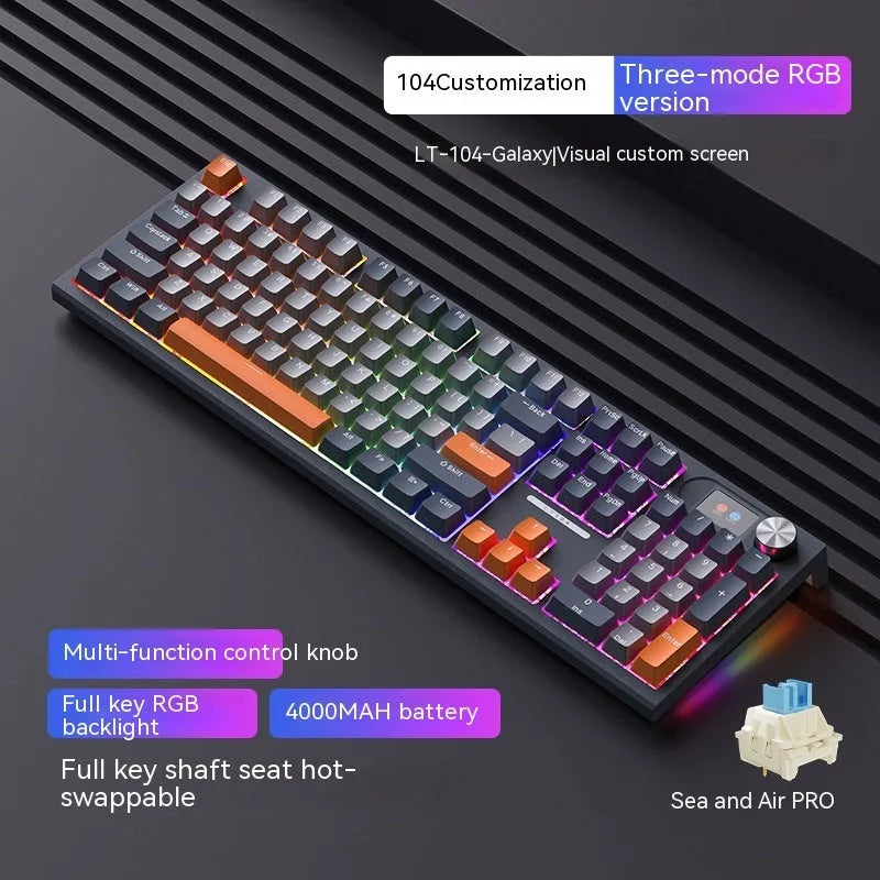 Bluetooth wireless three-mode mechanical keyboard, ABS body, 445x138x29mm, Type-C cable included