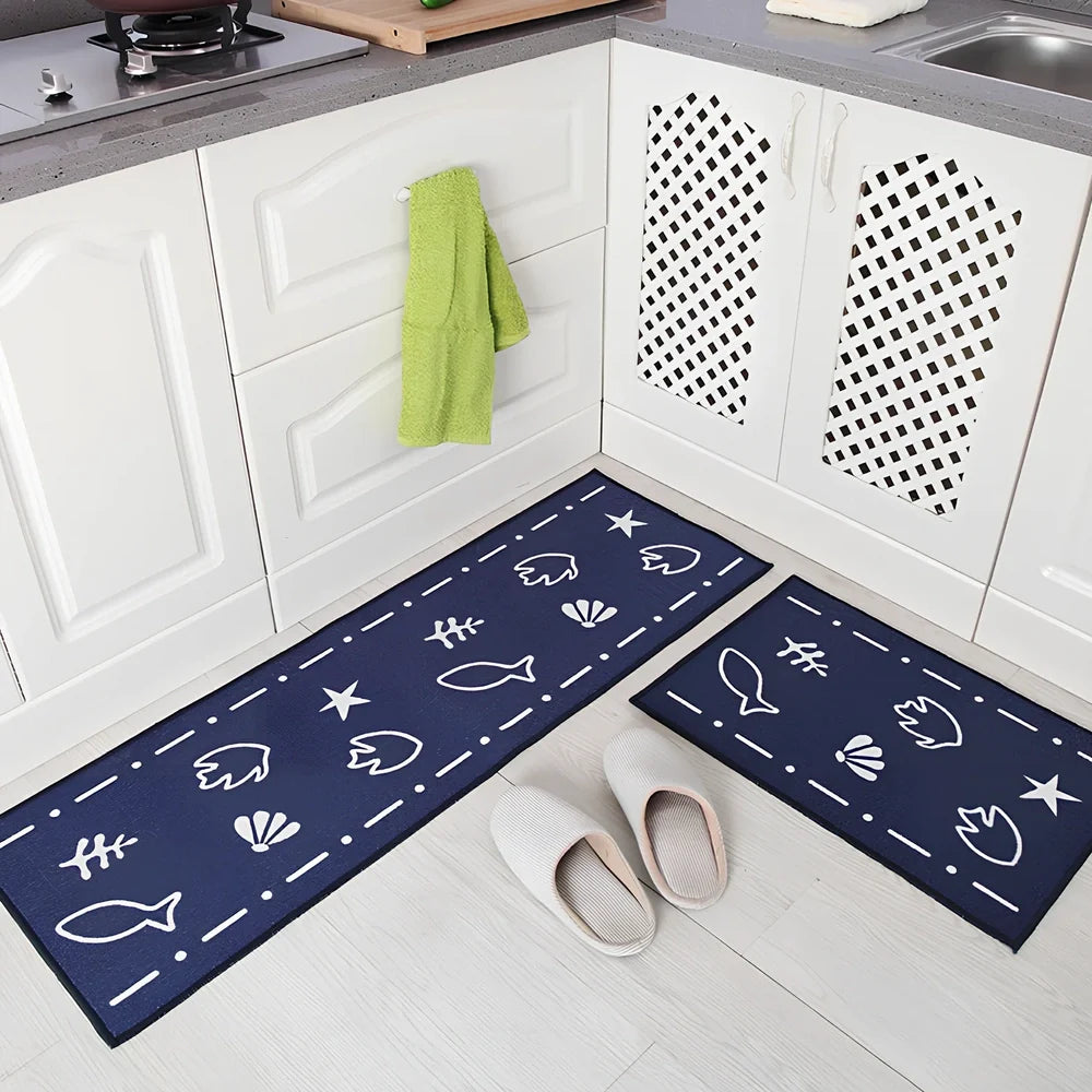 Kitchen non-slip mat with 10mm thickness showing textured surface and water-absorbent sponge lining
