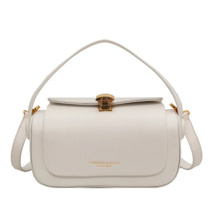 Women's personalised shoulder messenger bag in beige with lettering, showing adjustable strap and reinforced stitching details