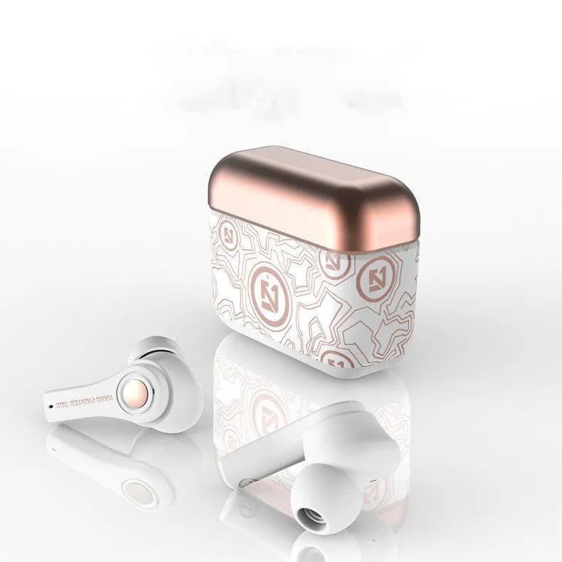 Wireless headphones with Bluetooth 5.0 noise reduction and 10-metre range, featuring 40mAh in-ear battery providing 2-4 hours of music playback, TYPE-C charging case with 400mAh capacity for extended standby, available in black or white colour options