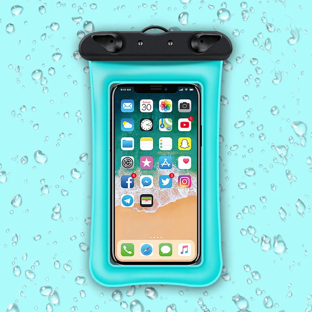 Double airbag mobile phone waterproof bag in various colours with 45cm rope and ABS switch