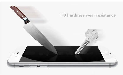 Tempered glass screen protector with 9H hardness and oleophobic coating for iPhone and Samsung phones