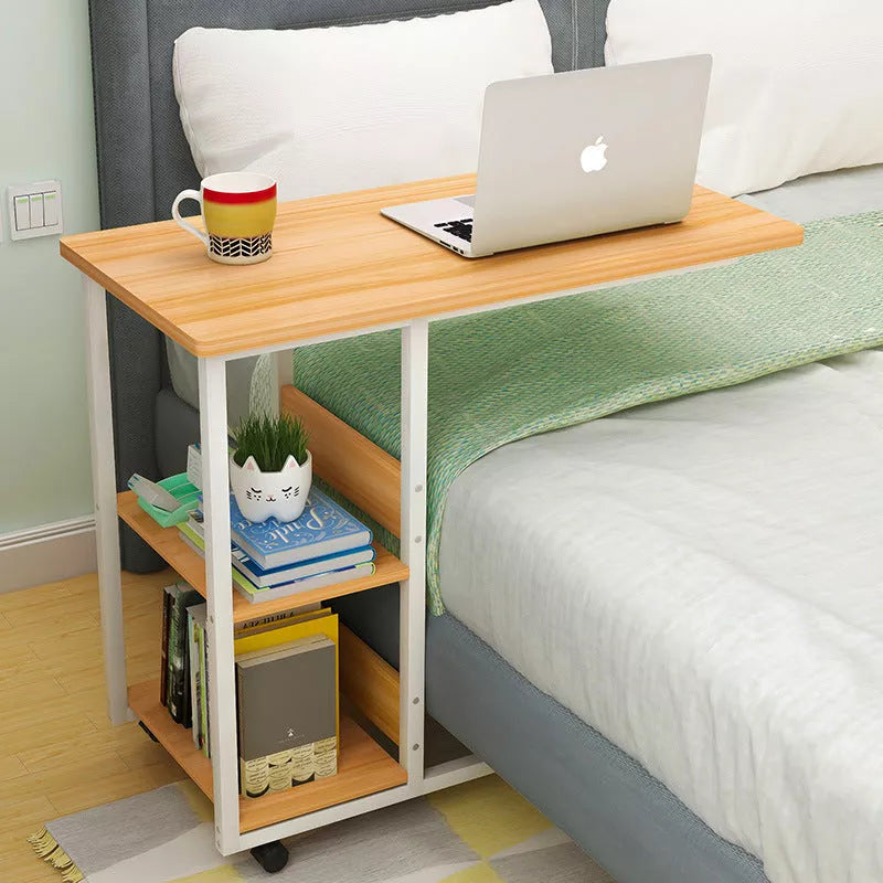 Portable bedside table in niameine walnut color, perfect for laptops and books