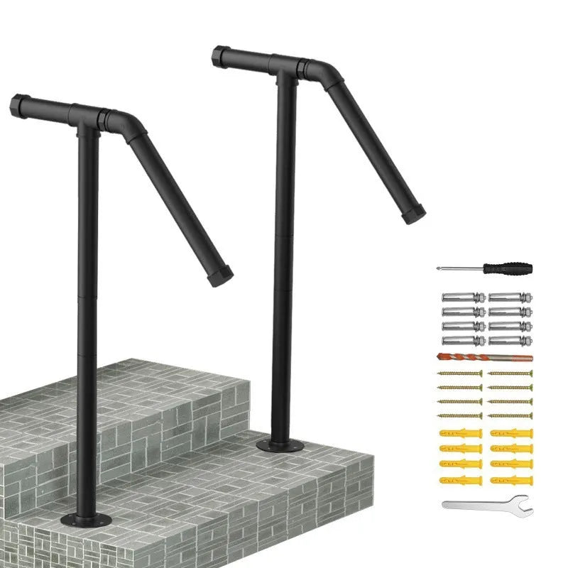 Black metal ladder support bracket with American minimalist design for stair and shelf installation