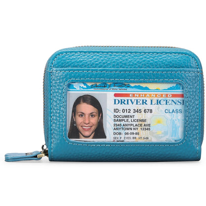 Genuine cowhide leather expanding card holder wallet with zipper closure in multiple colour options