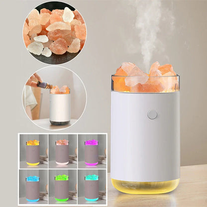 Crystal Salt Stone Air Humidifier with Aromatherapy and LED Lamp on desktop