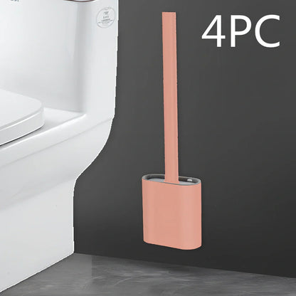 Wall-mounted soft toilet brush with silicone bristles and cover in midnight green colour