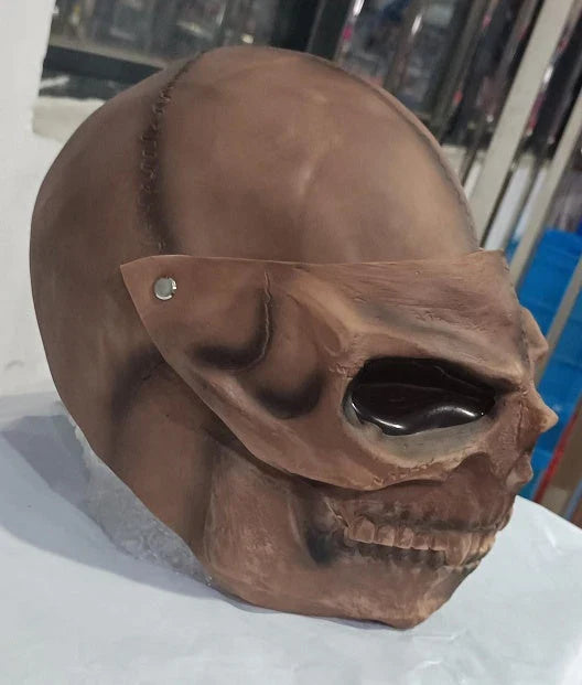 Detailed bronze skull Halloween mask with movable jaw, perfect for spooky Halloween parties and decor