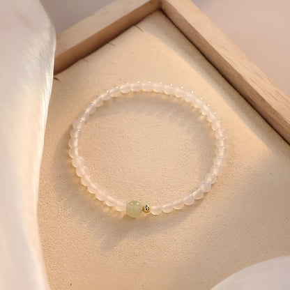 15cm natural white agate women's bracelet with New Chinese style design on wrist