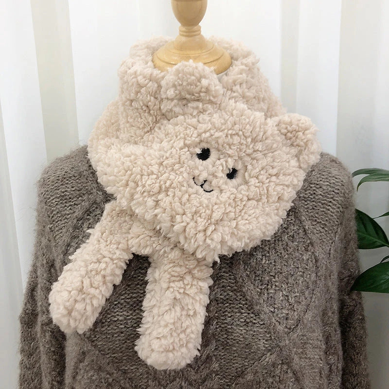 Cozy winter scarf with adorable bear design, made from premium lamb wool for soft, warm, and stylish winter accessory