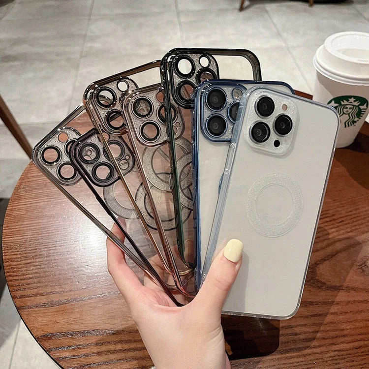 Electroplated diamond ring design iPhone case in various colors with lens protection