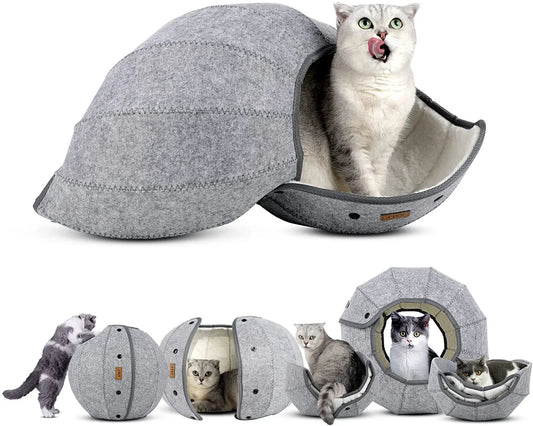 Cozy Cat Cave: Foldable tunnel bed made of soft, durable felt for your cat's comfort and enrichment