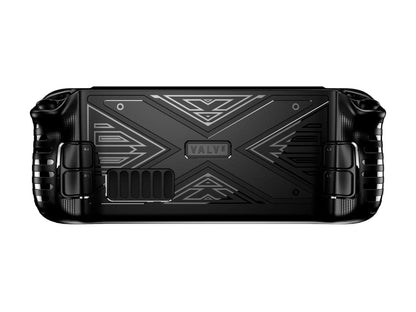 Red, blue, and black flexible silicone protective covers for a Steam Deck game console.