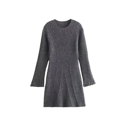 A stylish ribbed knit dress in a variety of classic colors, featuring a slim-fit silhouette and a chic stand-up collar for a flattering, versatile look.